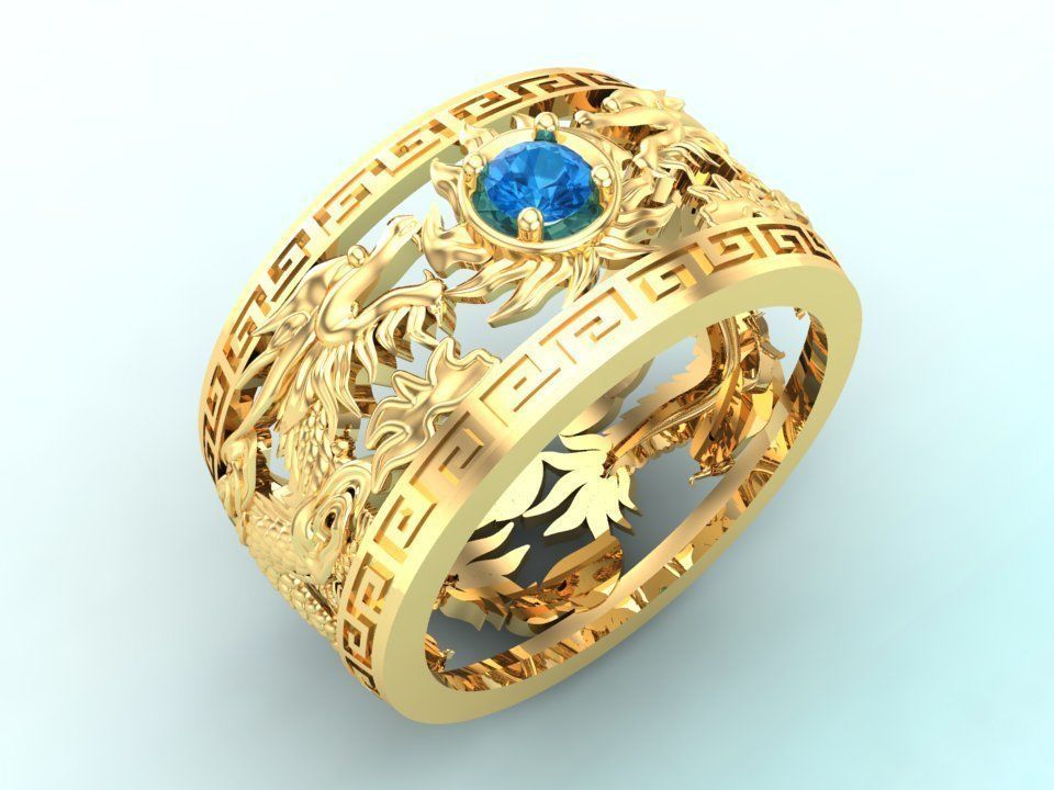 Dragon Ring - Twin Dragon Ring - Mens Ring - N1003 3D print model_1