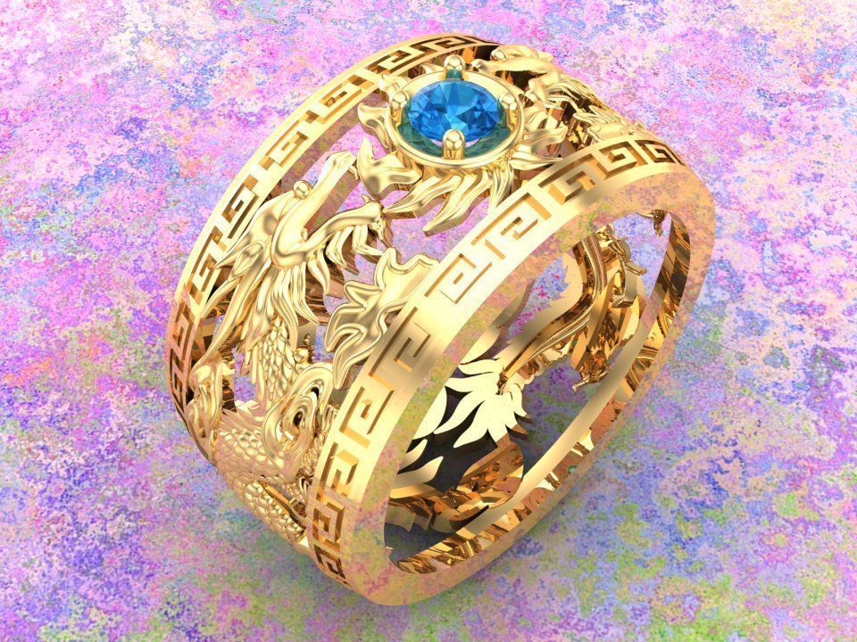 Dragon Ring - Twin Dragon Ring - Mens Ring - N1003 3D print model_2