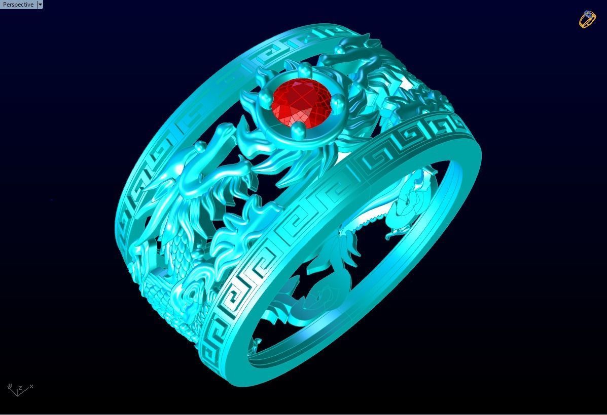 Dragon Ring - Twin Dragon Ring - Mens Ring - N1003 3D print model_4