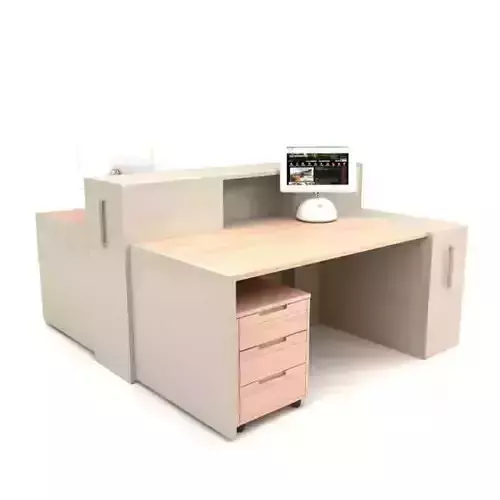 Cream Wooden Office Desk With Drawers