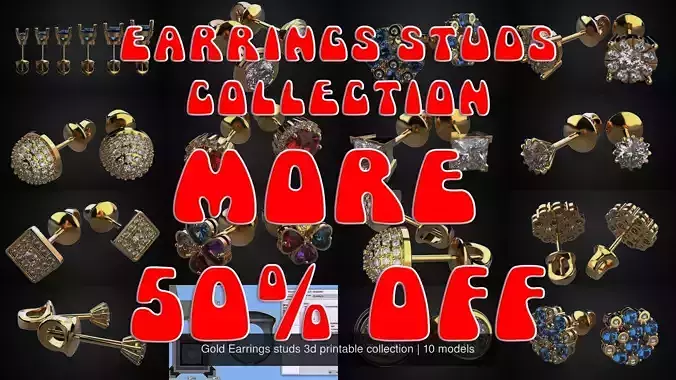 Pack of 10 Gold jewelry earring 3d printable collection