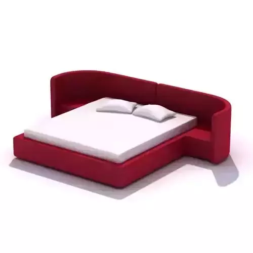 Red And White Bed With Pillows 3D model