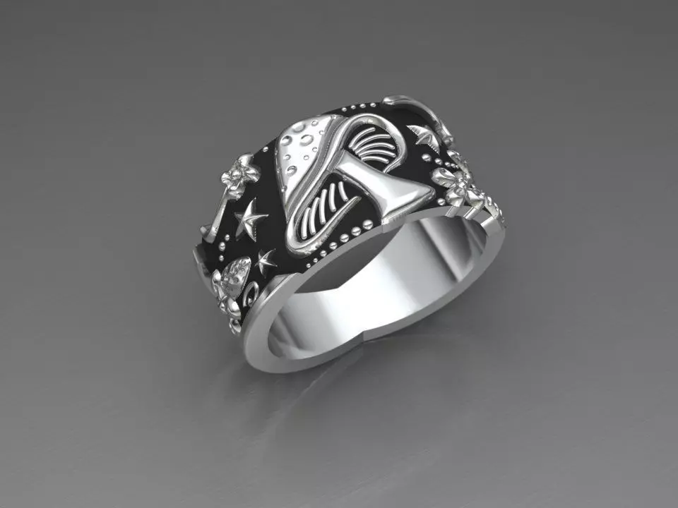 mushroom ring 3D print model_0