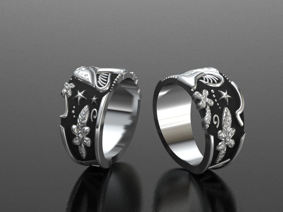 mushroom ring 3D print model_1