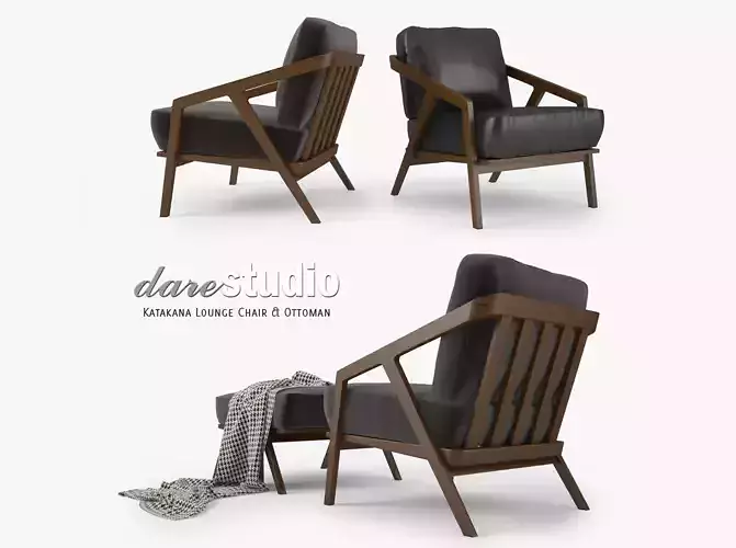 Dare Studio Katakana Lounge Chair and Ottoman 3D model