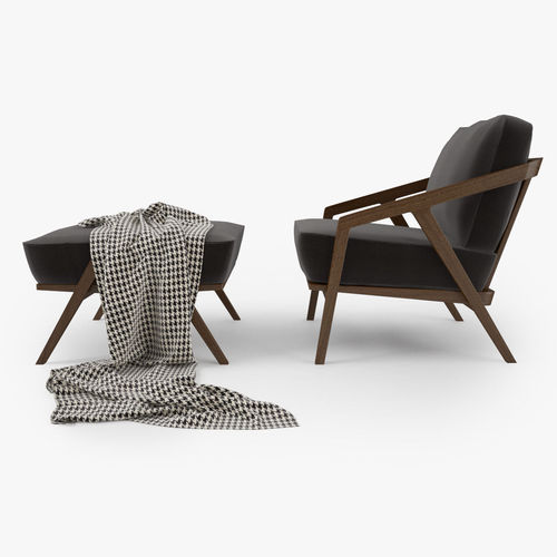 Dare Studio Katakana Lounge Chair and Ottoman 3D model 5