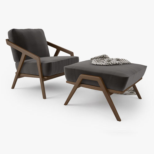Dare Studio Katakana Lounge Chair and Ottoman 3D model 3