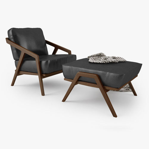 Dare Studio Katakana Lounge Chair and Ottoman 3D model 2