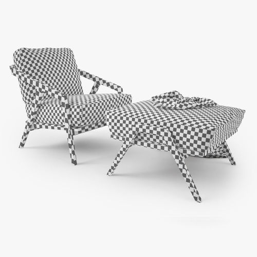 Dare Studio Katakana Lounge Chair and Ottoman 3D model 7