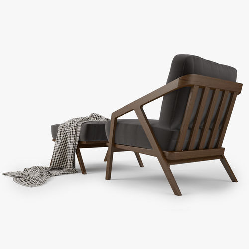 Dare Studio Katakana Lounge Chair and Ottoman 3D model 6
