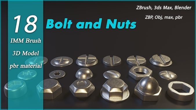 Bolt and Nuts IMM Brush - 3d model - textures 3D model
