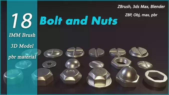 Bolt and Nuts IMM Brush - 3d model - textures