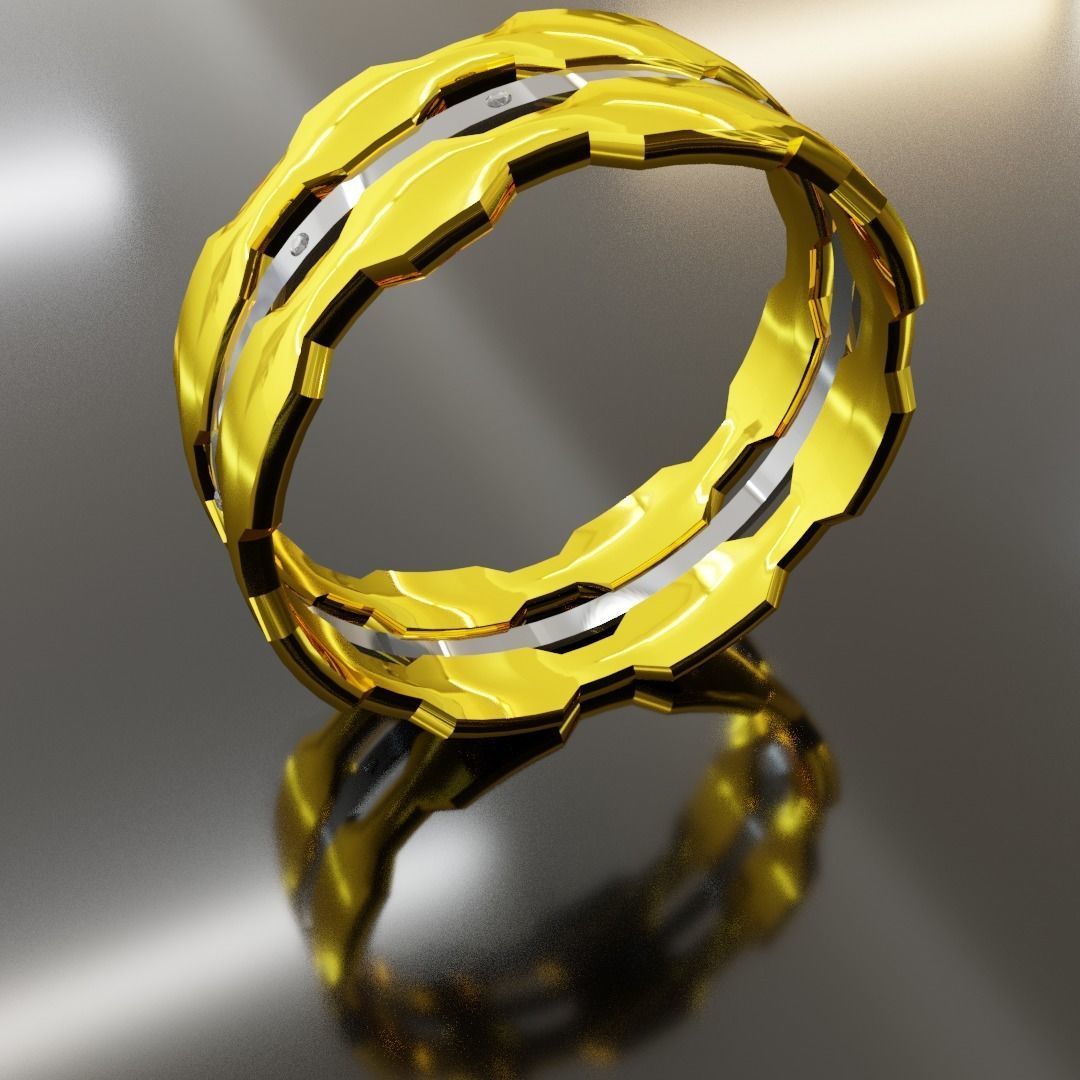 Gold ring with silver insert 3D model_1