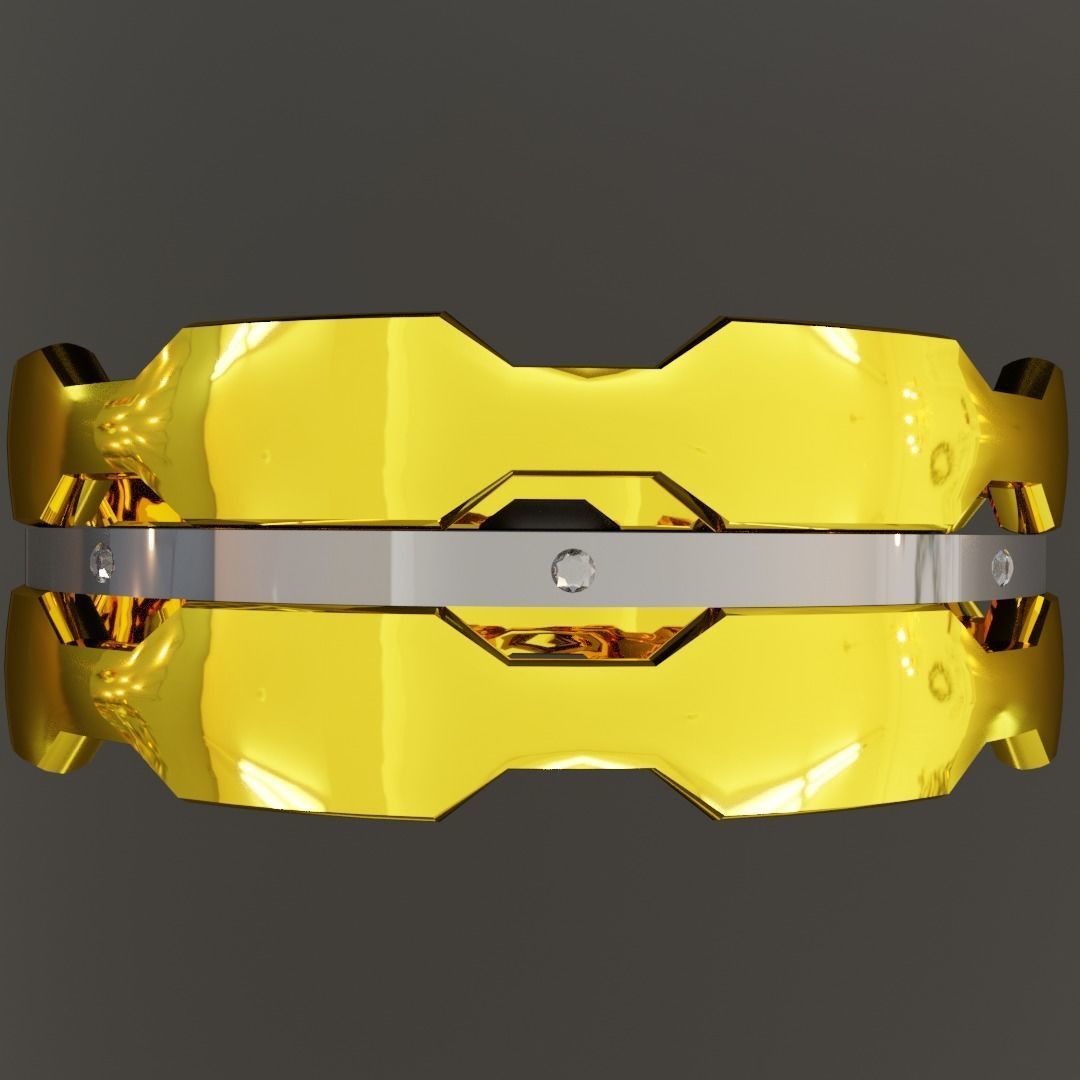 Gold ring with silver insert 3D model_2