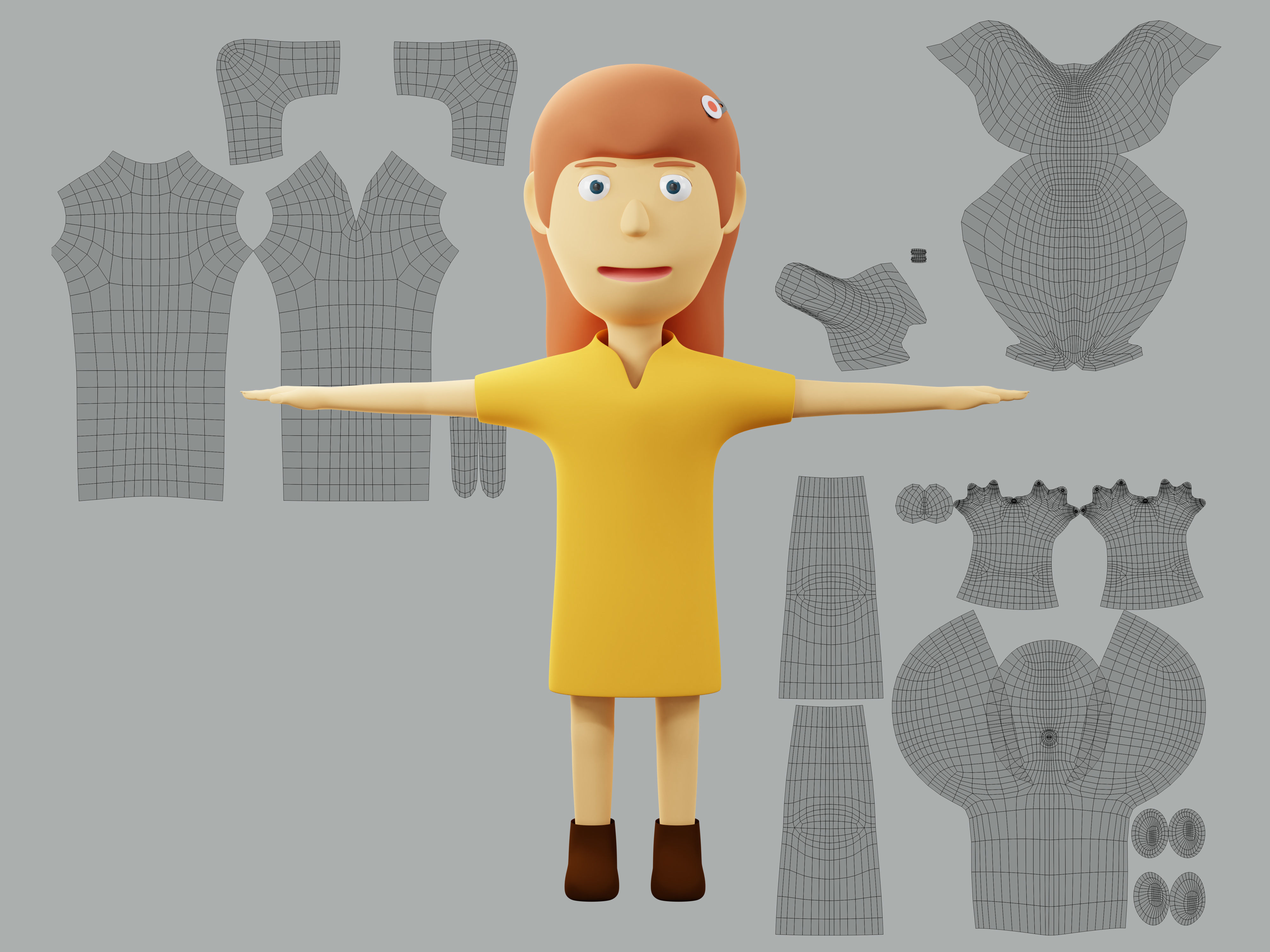 The big head kid Low-poly character 3D model_7