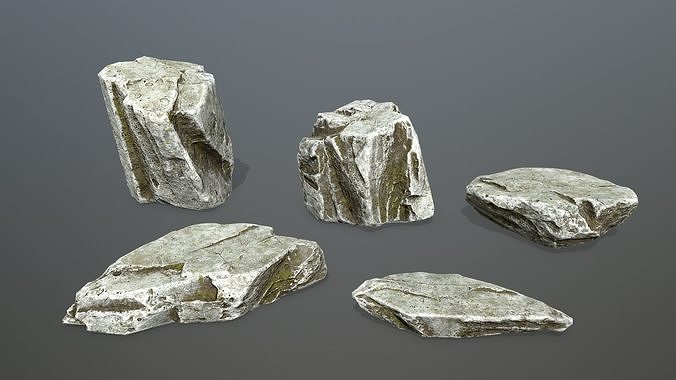 Rock Set silver Low-poly 3D model