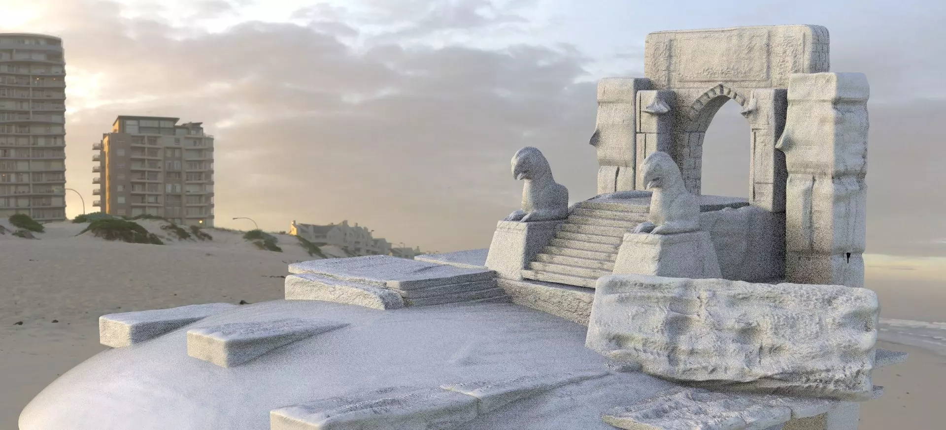 Babylonian stone ruins arch 3D model_0