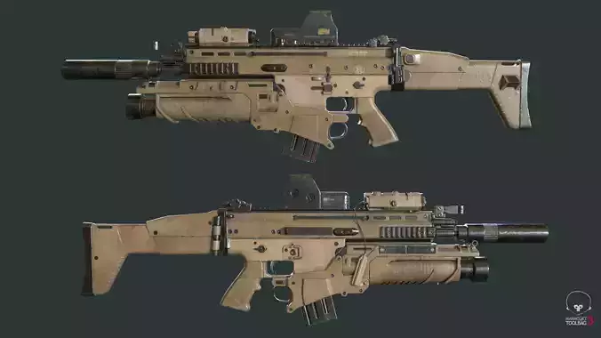Fn-Scar Assault Rifle Low-poly 3D model