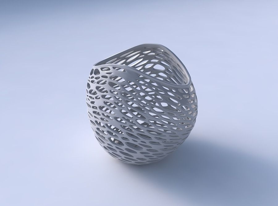 Bowl compressed 3 with squeezed and twisted organic lattice 3D print model_3