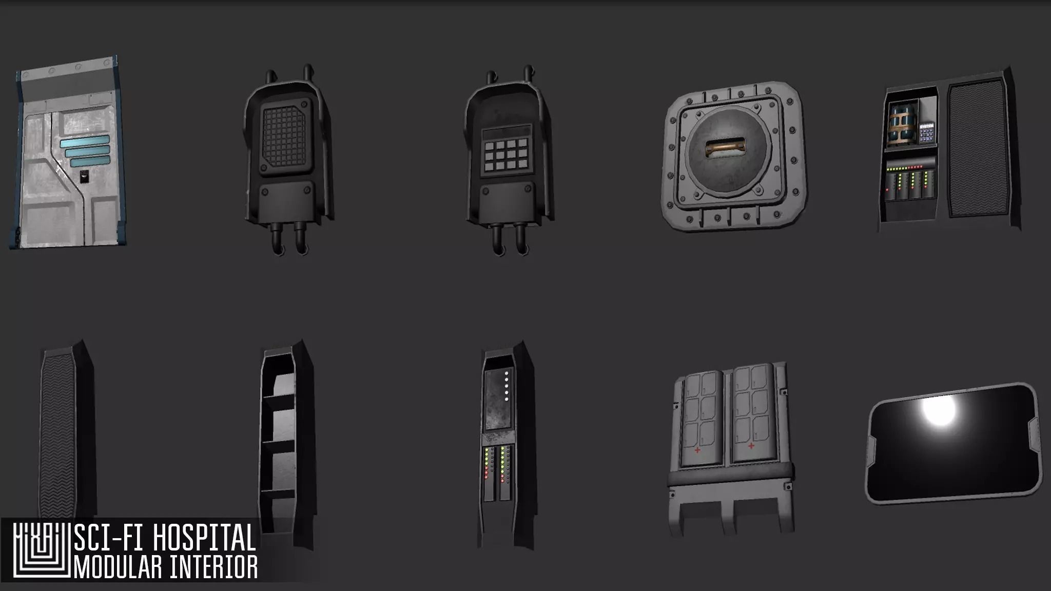 Sci-fi hospital - modular interior Low-poly 3D model_2