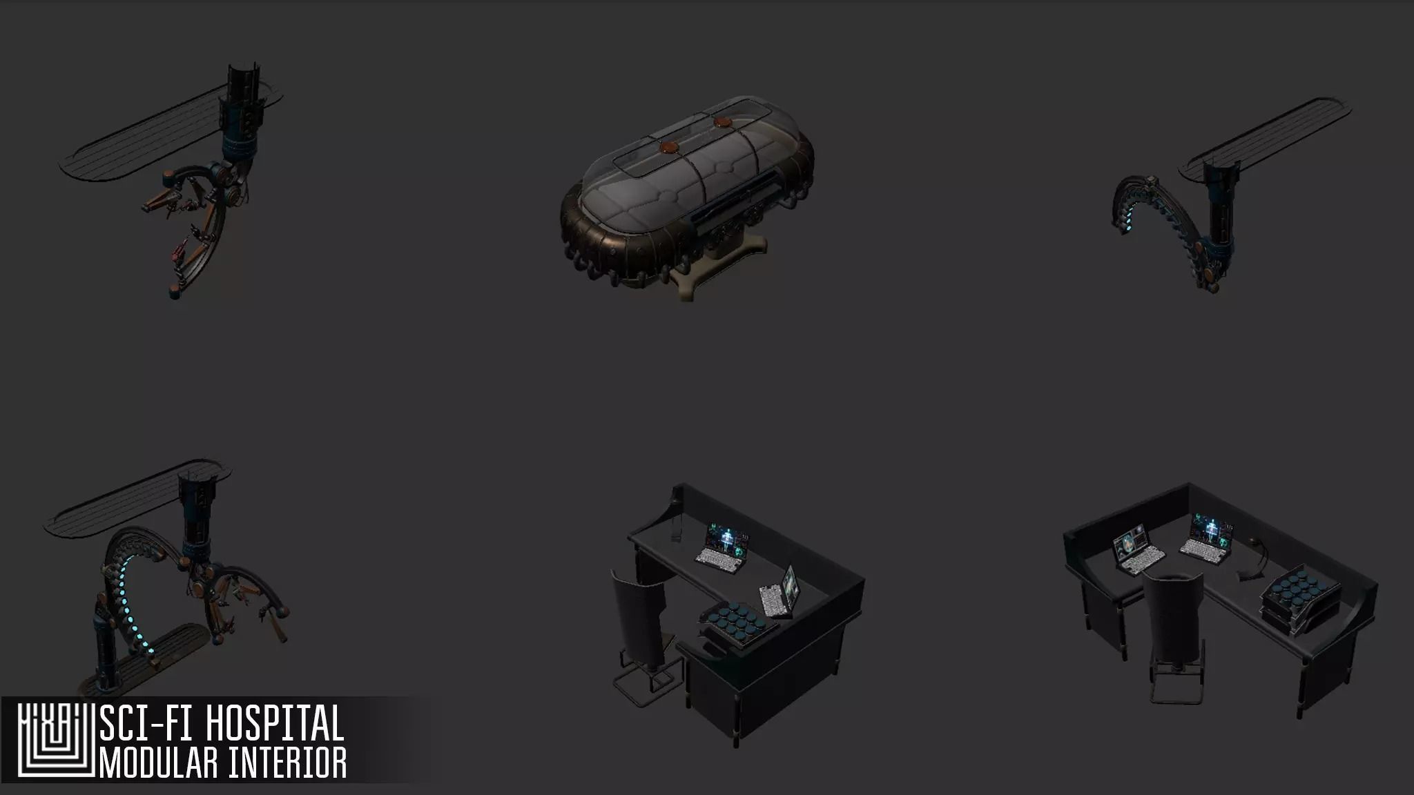 Sci-fi hospital - modular interior Low-poly 3D model_4