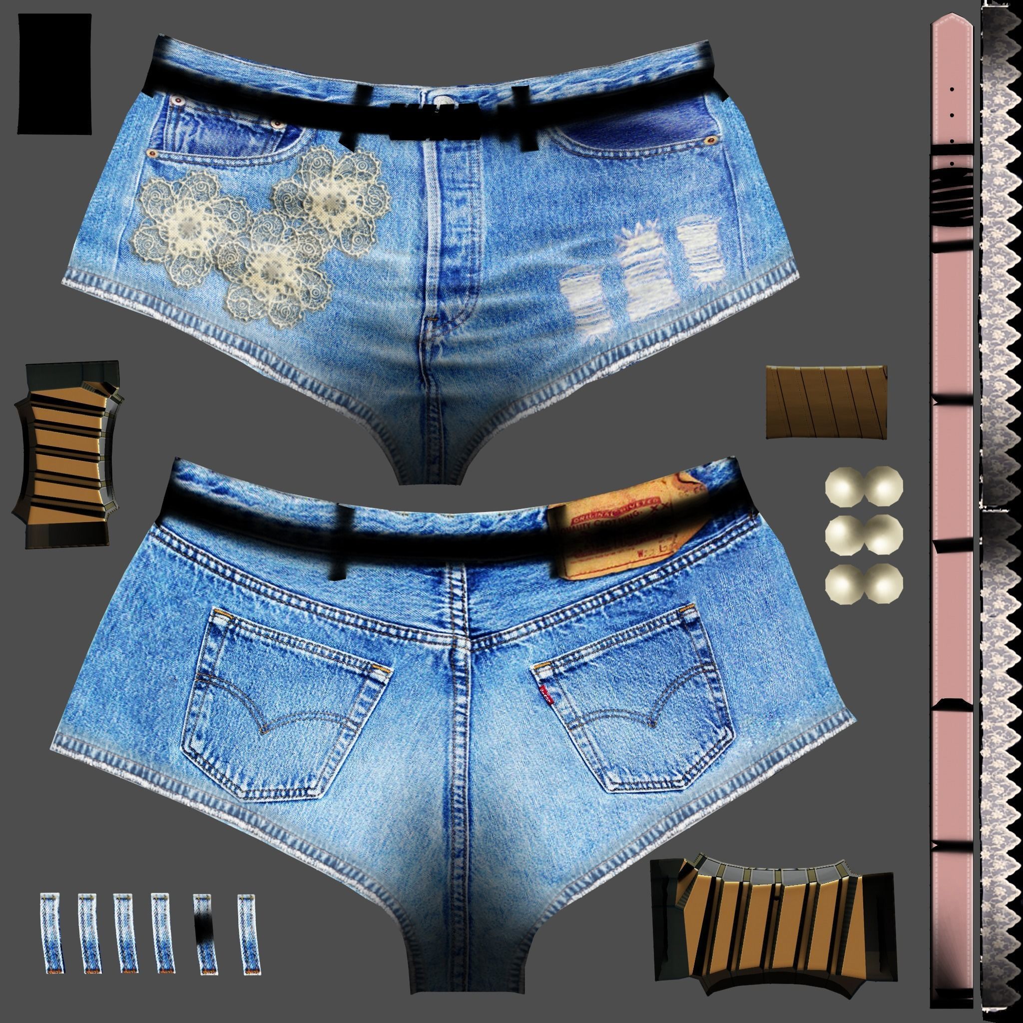 Lace Edge Mini Shorts Low-poly 3D model_7