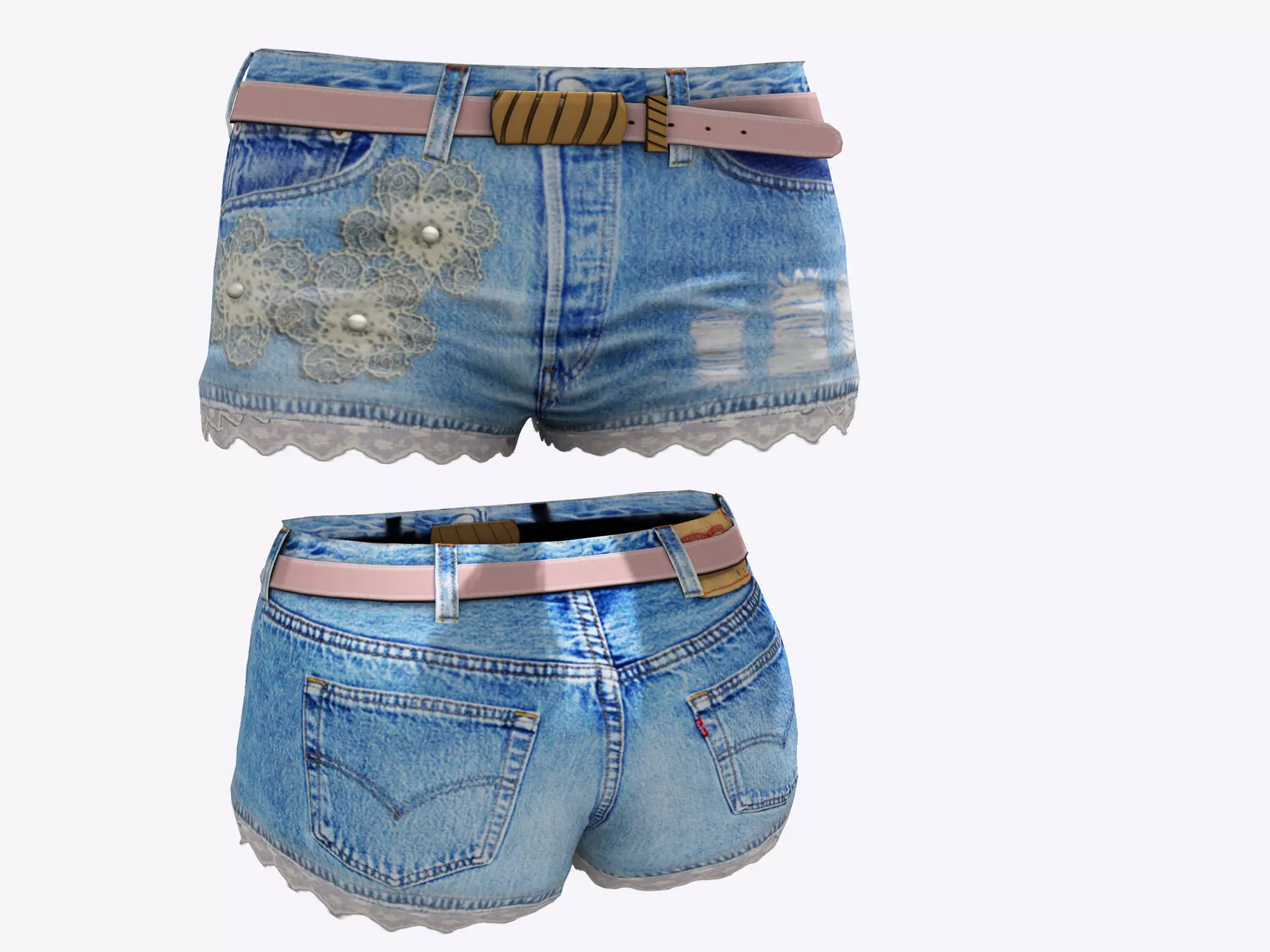 Lace Edge Mini Shorts Low-poly 3D model_0