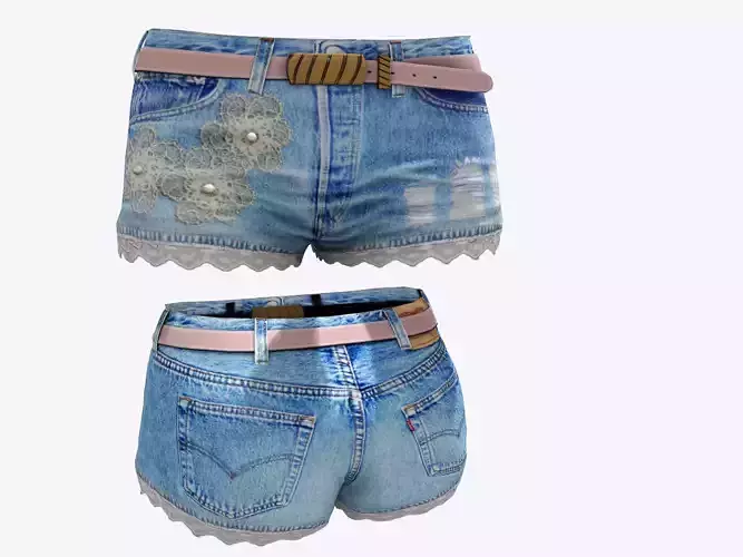 Lace Edge Mini Shorts Low-poly 3D model