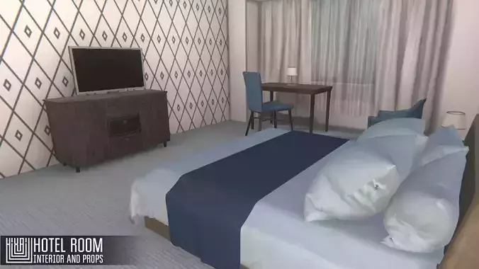 Hotel room - interior and props Low-poly 3D model