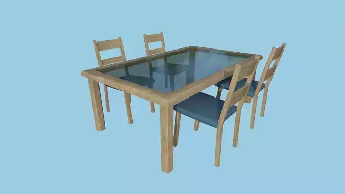 Dinning Table 22 - Blue Glass - Furniture Interior Design Low-poly 3D model