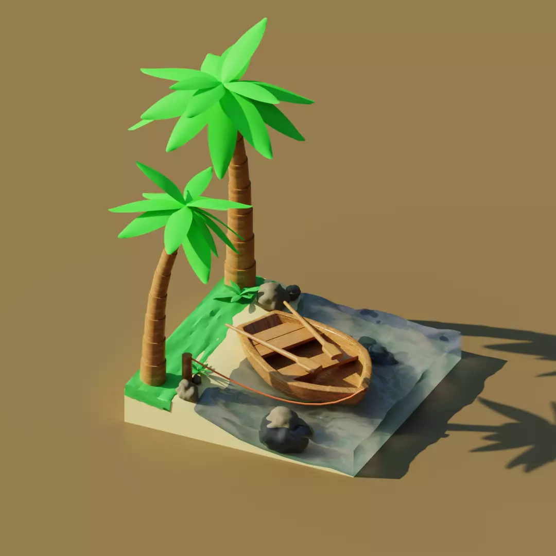 Beach with boat Low Poly Free 3D model