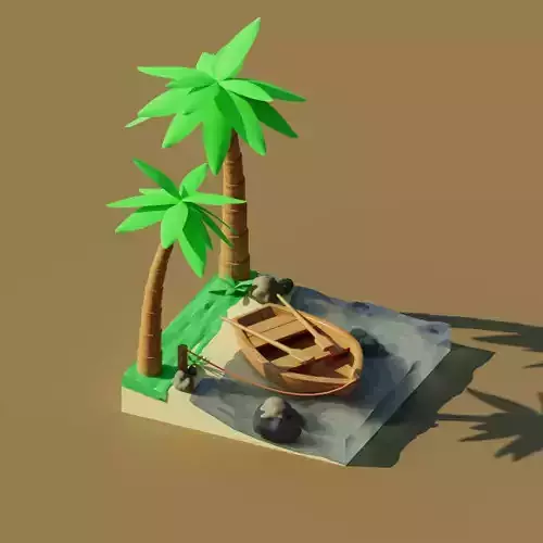 Beach with boat Low Poly