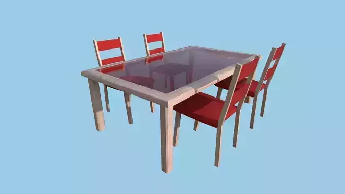 Dinning Table 24 - Red Glass - Furniture Interior Design Low-poly 3D model