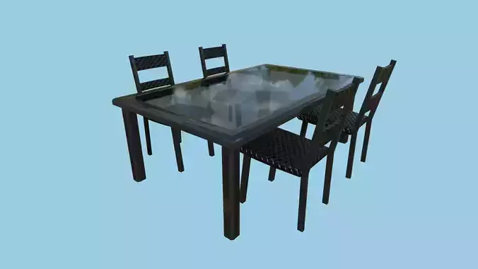 Dinning Table 27 - Black Glass - Furniture Interior Design Low-poly 3D model