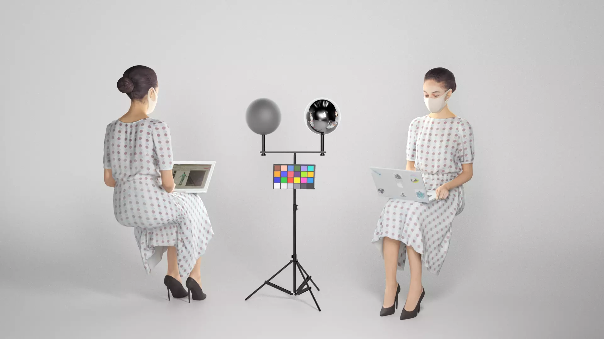 Beautiful woman sitting and using laptop 285 Low-poly 3D model