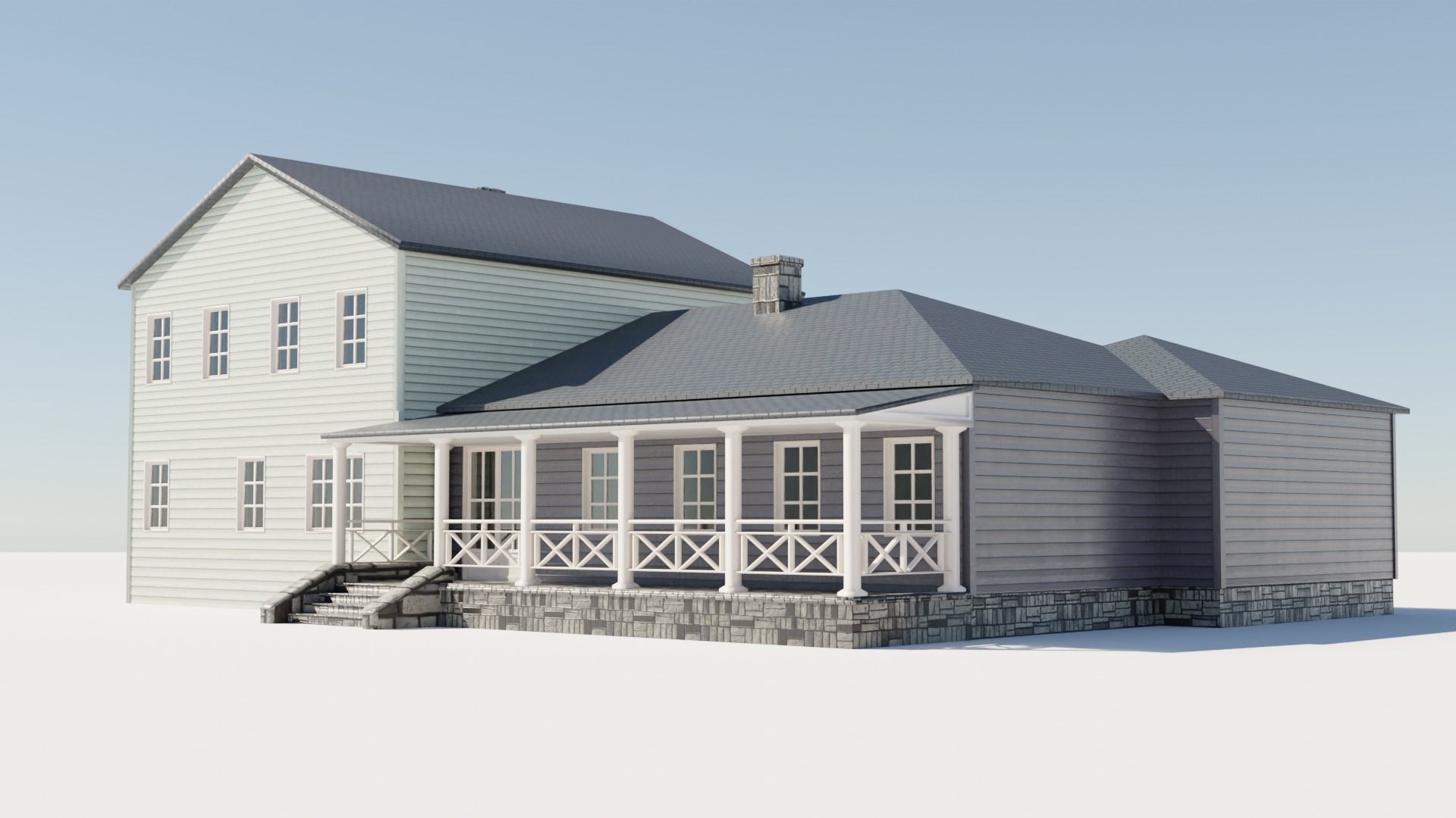 Enterable house Low-poly 3D model_4