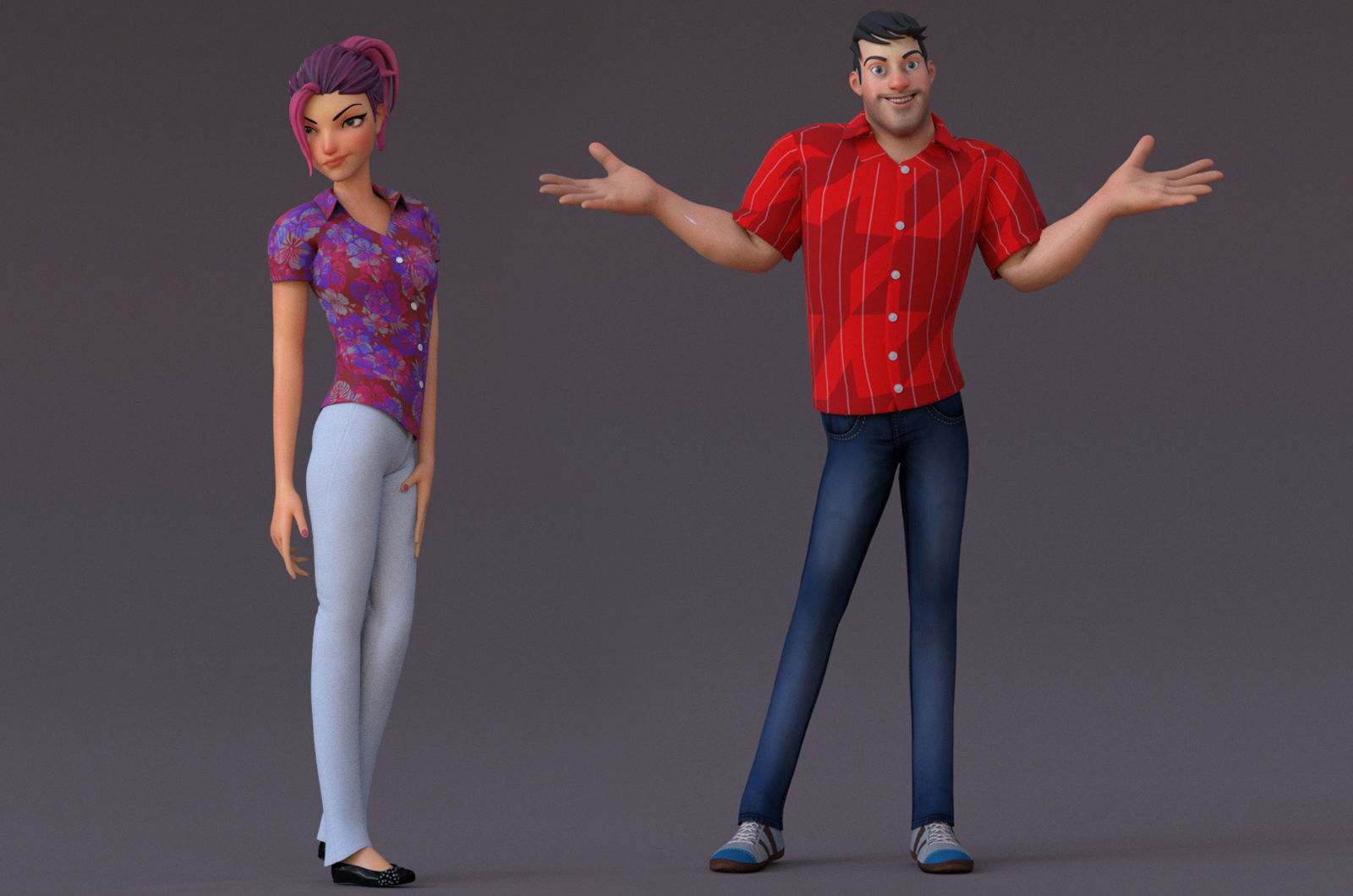 Boy and Girl Cartoon Rig Low-poly 3D model_7