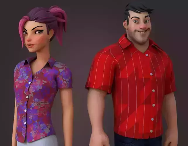 Boy and Girl Cartoon Rig  Low-poly 3D model