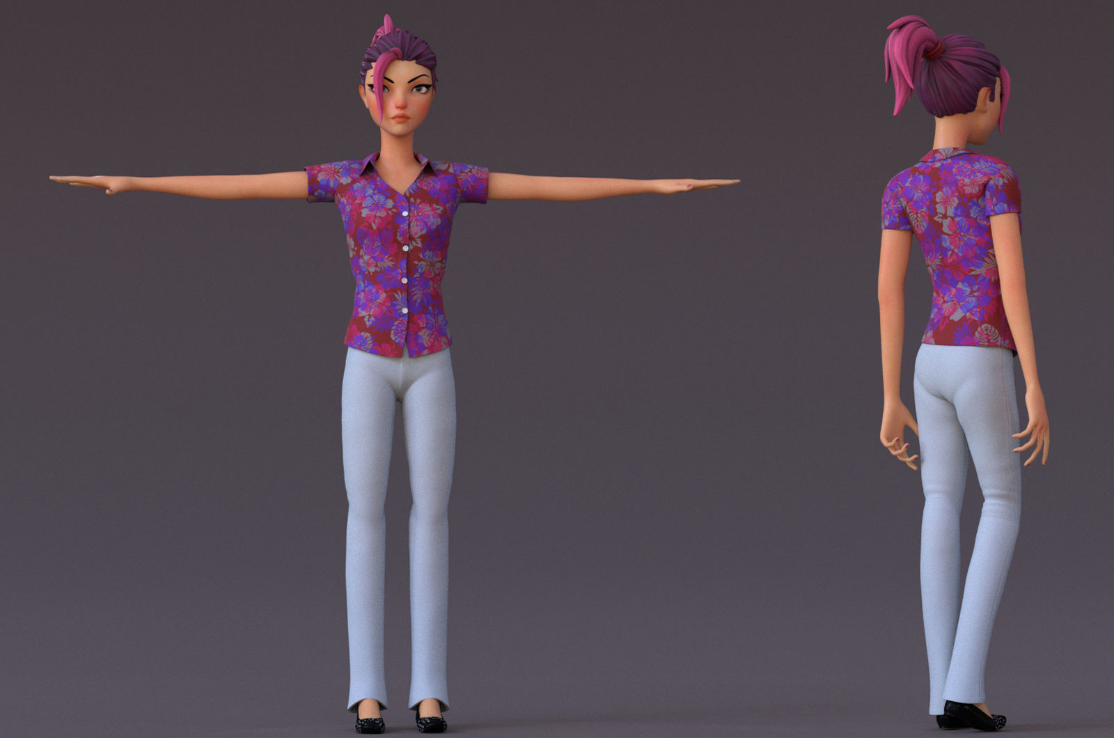 Boy and Girl Cartoon Rig Low-poly 3D model_6