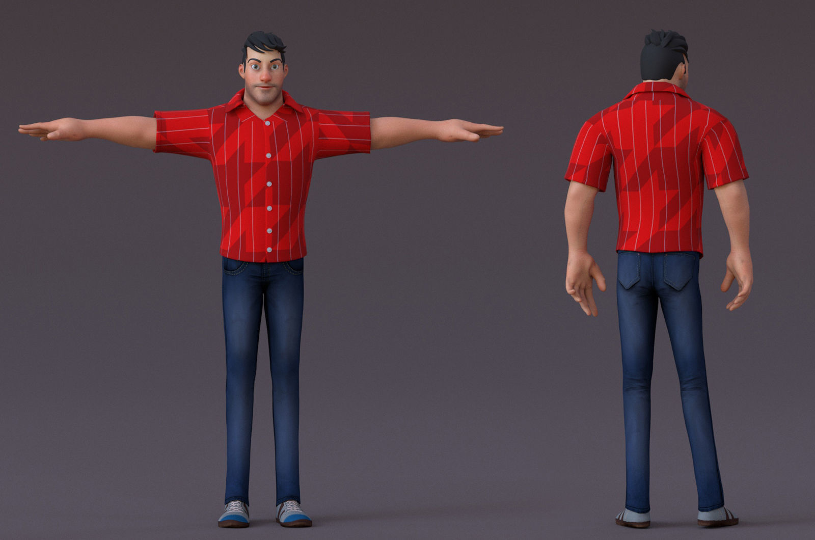 Boy and Girl Cartoon Rig Low-poly 3D model_5