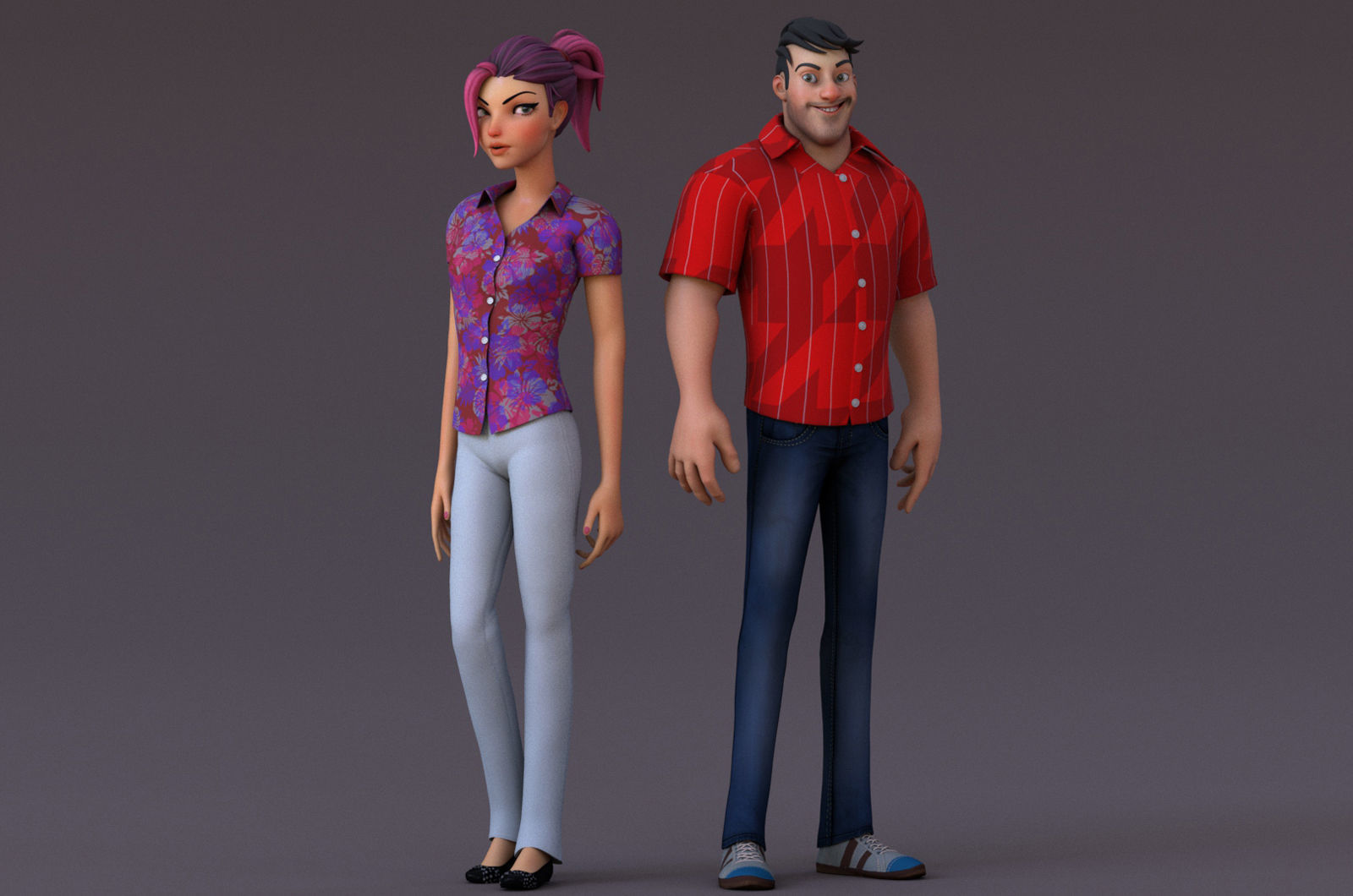 Boy and Girl Cartoon Rig Low-poly 3D model_3