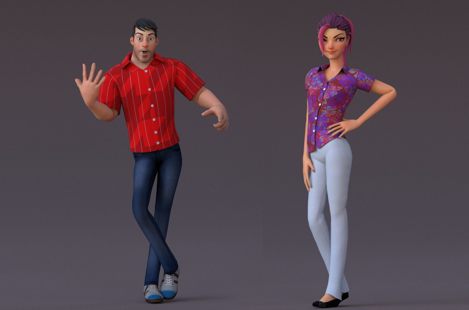 Boy and Girl Cartoon Rig Low-poly 3D model_4