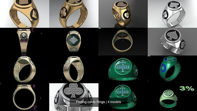 Playing cards Rings 3D Model Collection