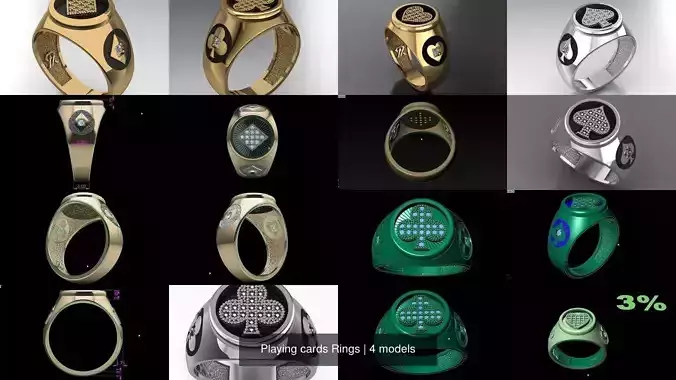 Playing cards Rings 3D Model Collection