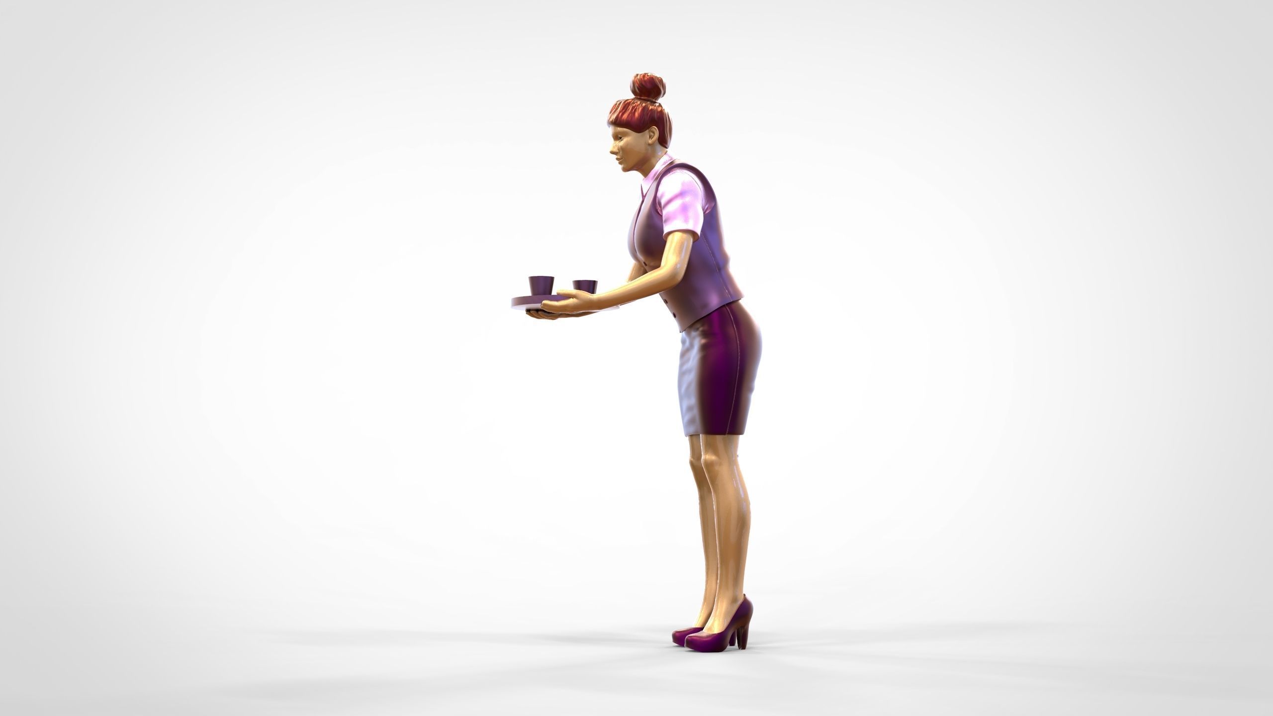 N4 waitress or Stewardess with tray 3D print model_17