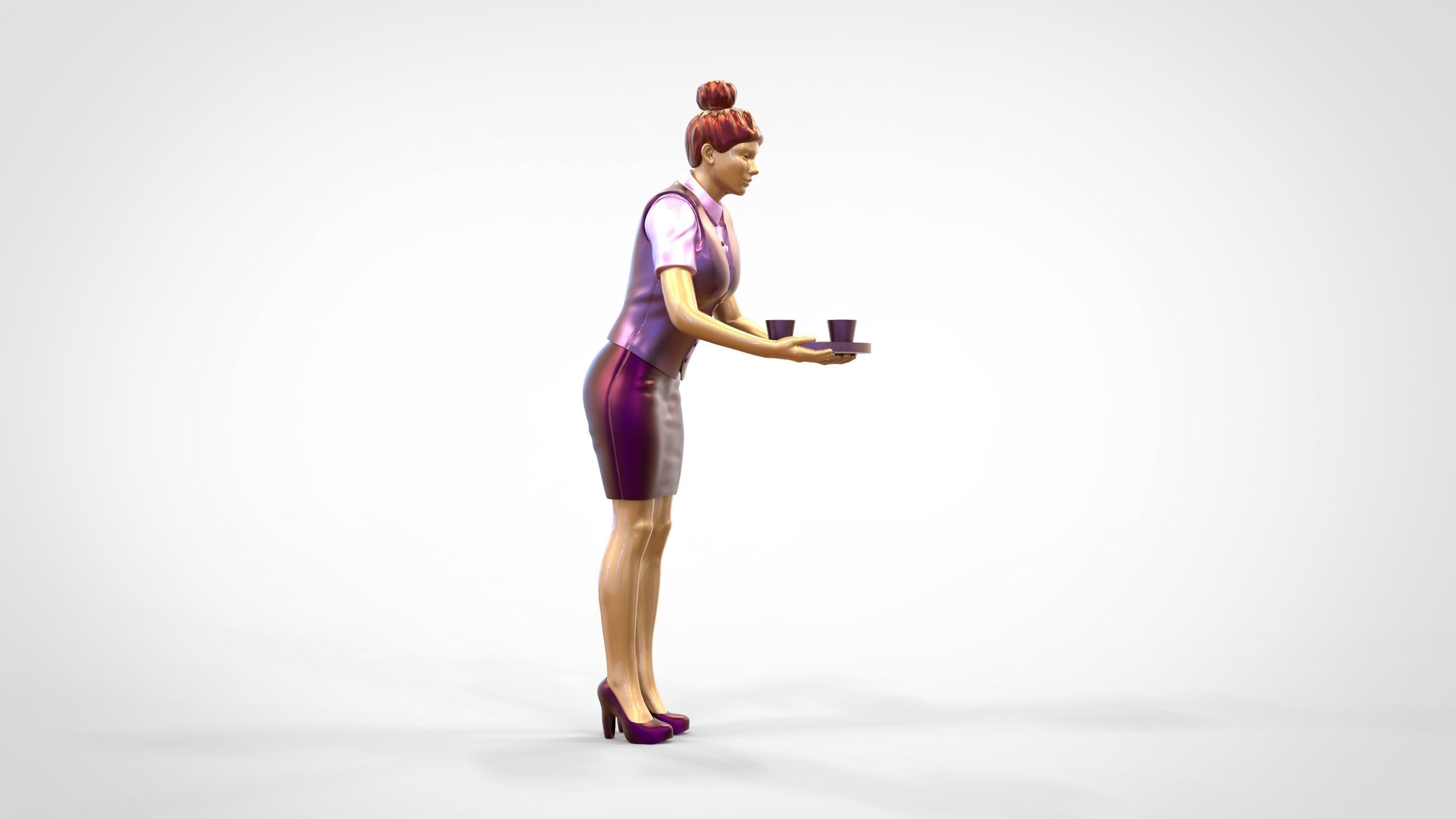 N4 waitress or Stewardess with tray 3D print model_3