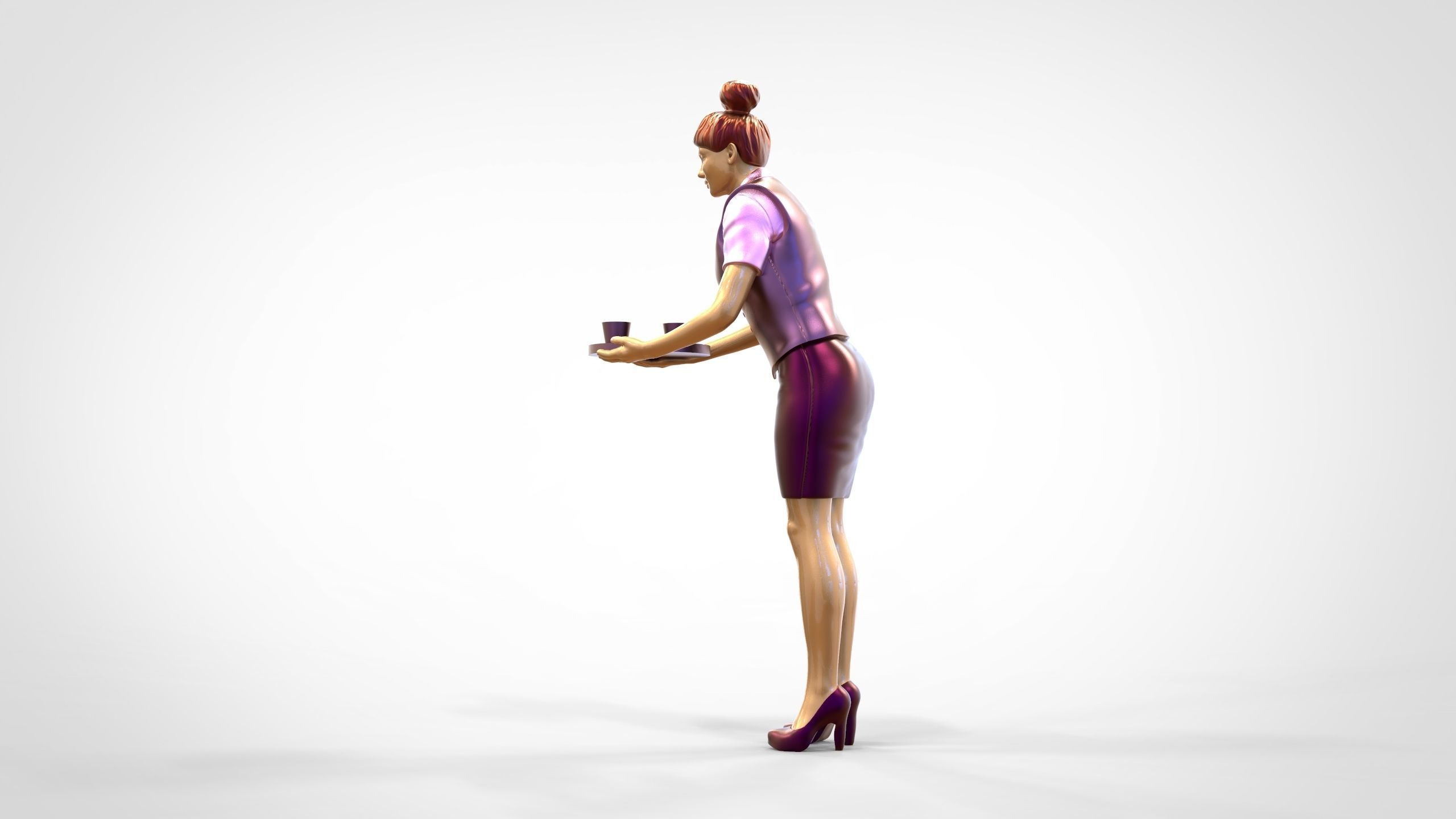 N4 waitress or Stewardess with tray 3D print model_15
