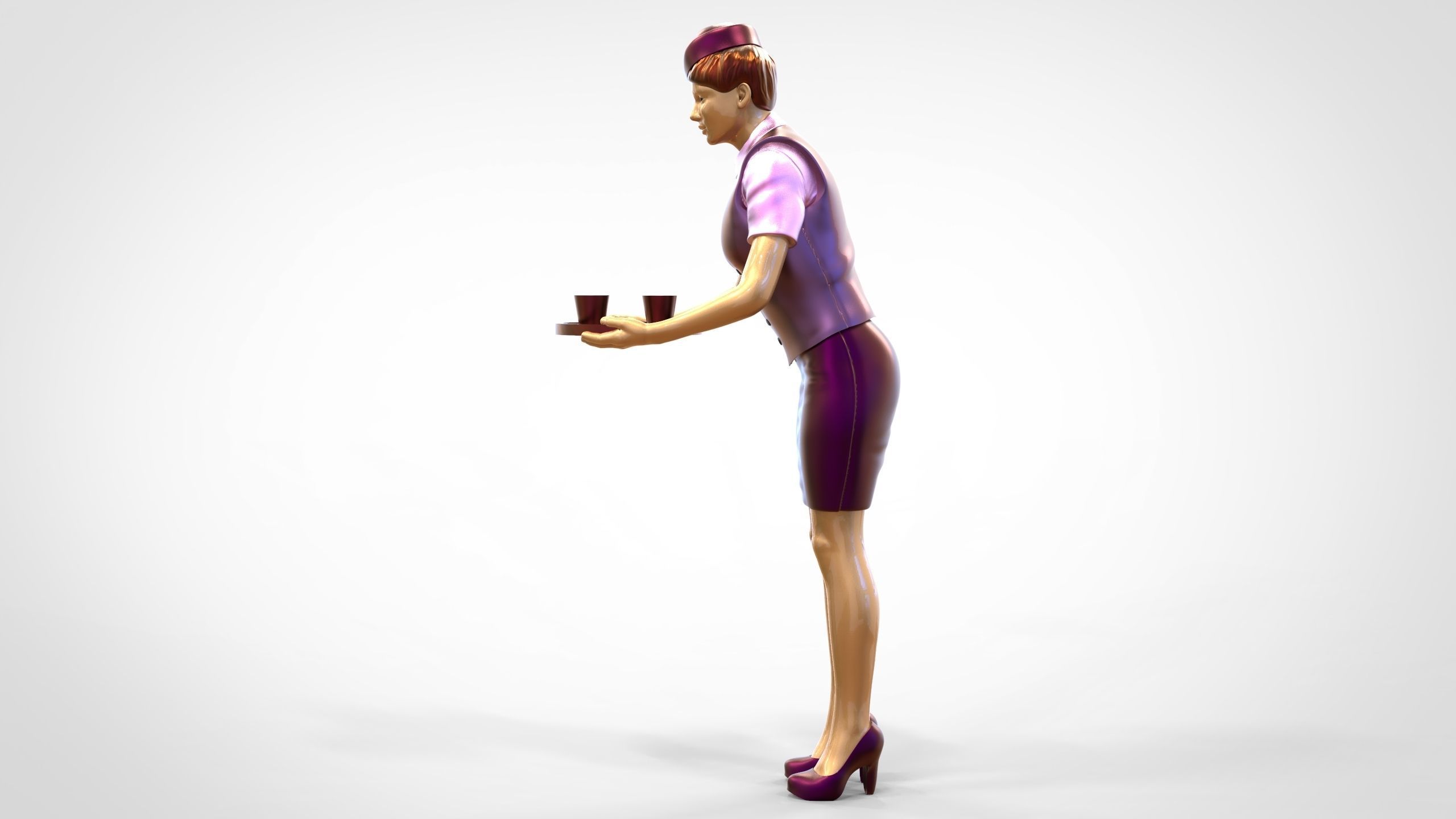 N4 waitress or Stewardess with tray 3D print model_26