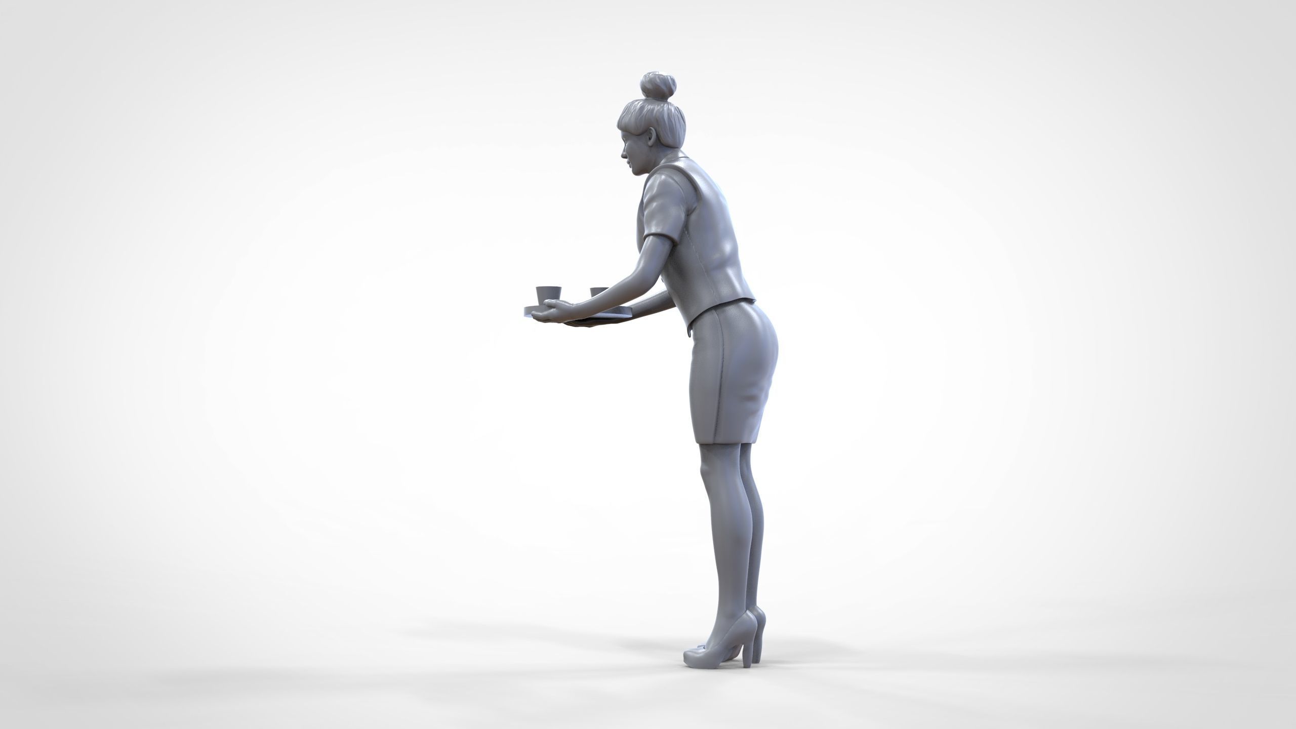 N4 waitress or Stewardess with tray 3D print model_32
