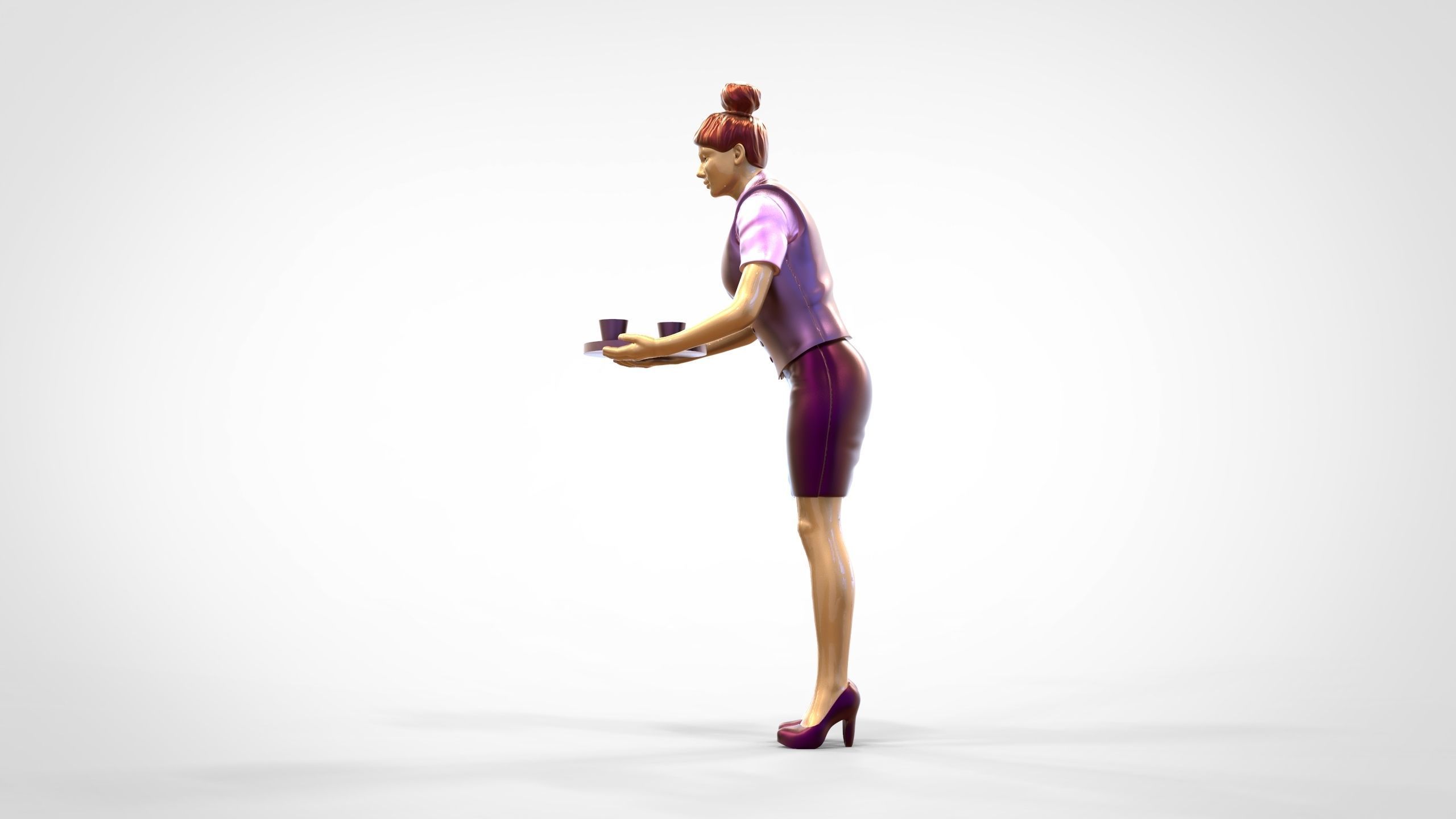 N4 waitress or Stewardess with tray 3D print model_16